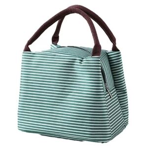 NWT Classic Striped Insulated Waterproof Lunch Bag Cooler Tote | Green & White